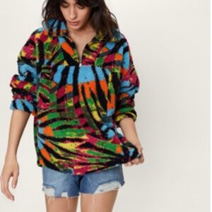 Nasty Gal Knitted Vibrant Half Zip Collared Fleece NWOT